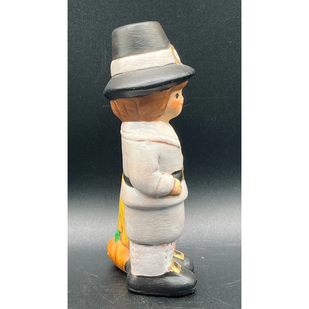 Vtg Ceramic Pilgrim Boy Figurine Thanksgiving Harvest Decor 6